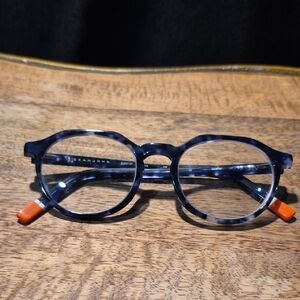 Sean John Blue Tortoiseshell Round Glasses with Orange Temple Tips